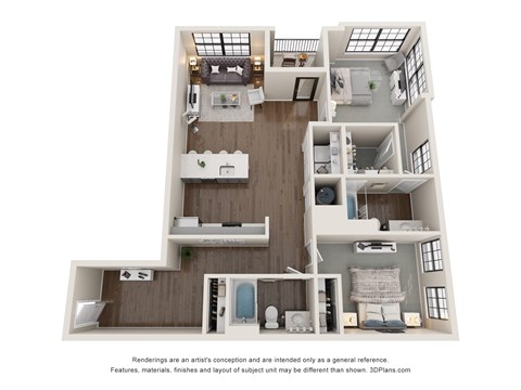 The Sunday 2 Bedroom Apartment Floor Plan at Residences at Topiary Park